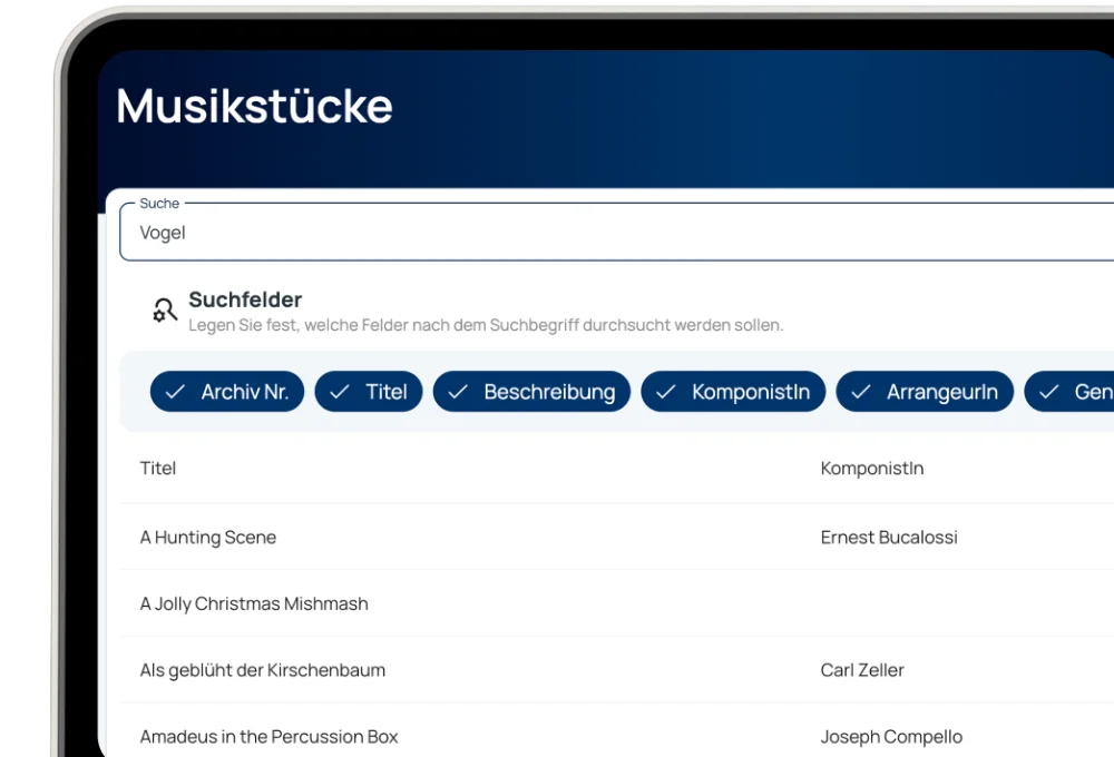Ihr digitales Musikstückarchiv – verständlich, einfach, zugänglich.